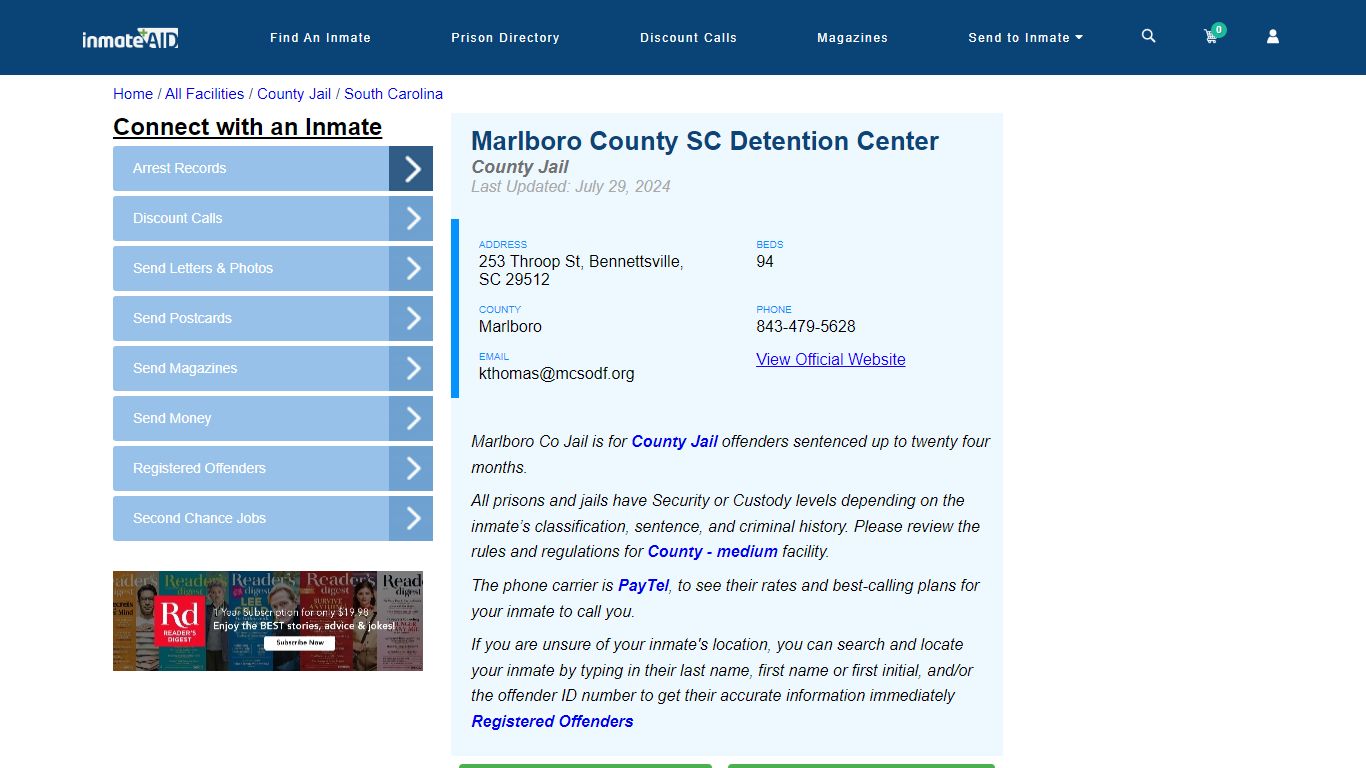 Marlboro County SC Detention Center - Inmate Locator