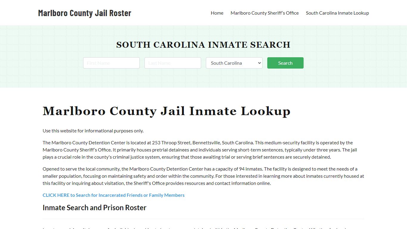 Marlboro County Jail Roster Lookup, SC, Inmate Search