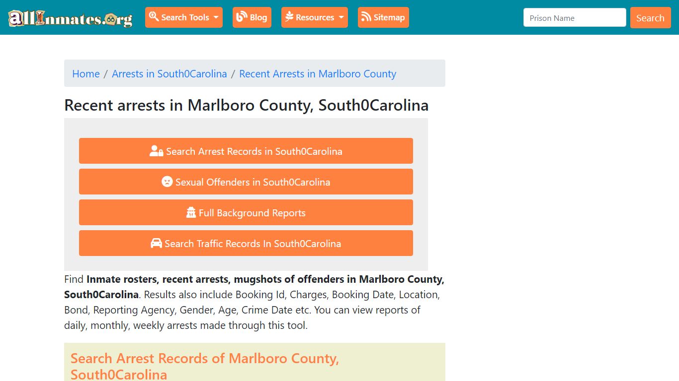 Recent arrests in Marlboro County, South Carolina